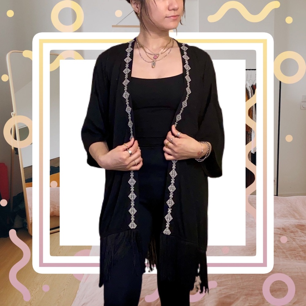 black fringe kimono